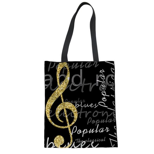 

whereisart music pattern women cotton linen fashion shoulder tote handbag ladies large capacity canvas satchels bolsas de tela