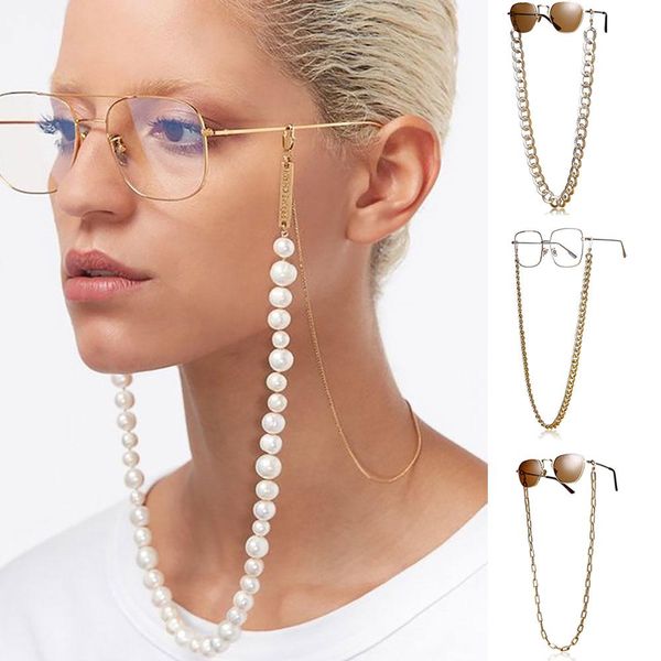 

2020 chic link chain pearl beads glasses chains for women metal sunglasses cords casual cuban chunky sunglasses necklace jewelry zlpbc