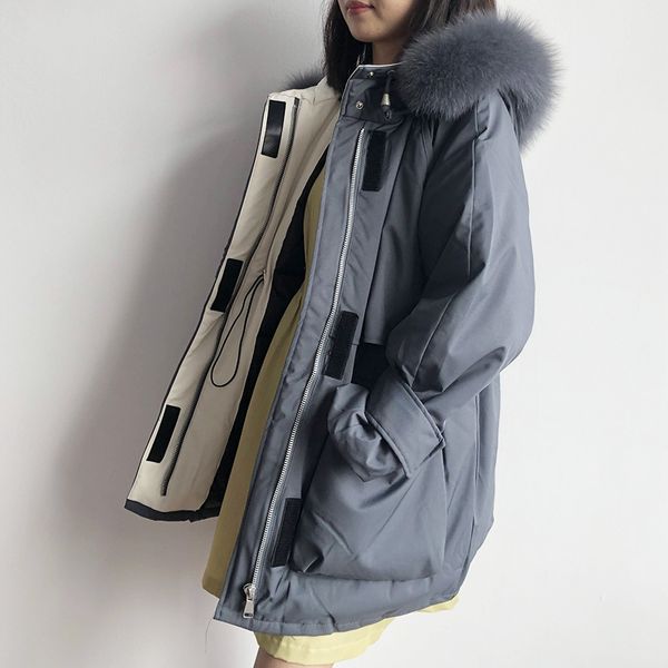 

2019 plus size loose warm winter jacket women hooded real natural fur coat down parkas long white duck down jacket female coat, Black