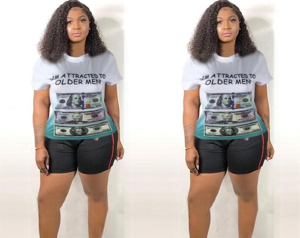 

dollars print tshirts crew neck short sleeve fashion feamle clothing plus size casual apparel womens summer designer, White