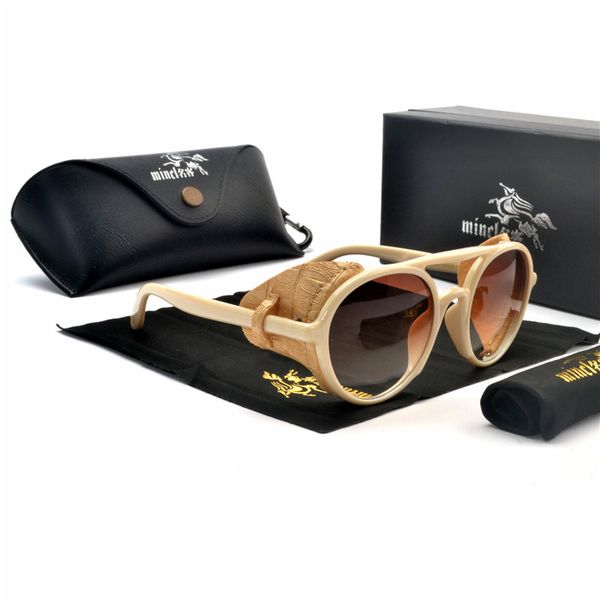 

2019 vintage oversize women round punk sunglasses fashion leather decoration men punk coating sun glasses shade uv with box fml, White;black