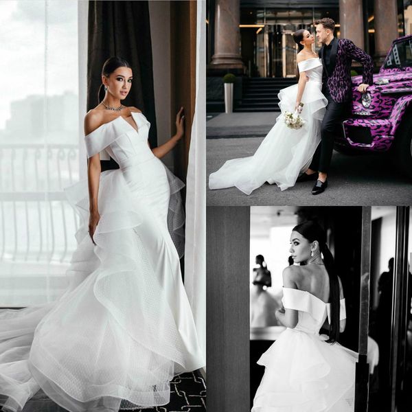 

сексуальные свадебные платья с открытыми плечами и русалкой, White