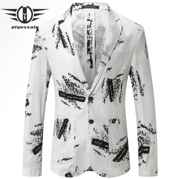 

plyesxale mens linen blazer jacket slim fit summer blazer for men 2019 high quality casual blazers printed terno masculino q438, White;black