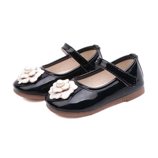 

flat shoes baby girls casual of leather children princess with flower spring elegant student dance shoe party shs051, Black;grey
