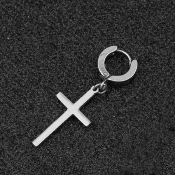 

korean clip earrings for women men punk hip hop fake piercing stainless steel cross charms earings fashion jewelry 2020 couple, Silver