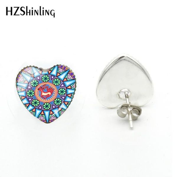 

2019 new autism awareness heart earring hand craft earrings silver glass dome p jewelry art ear studs for women, Golden;silver