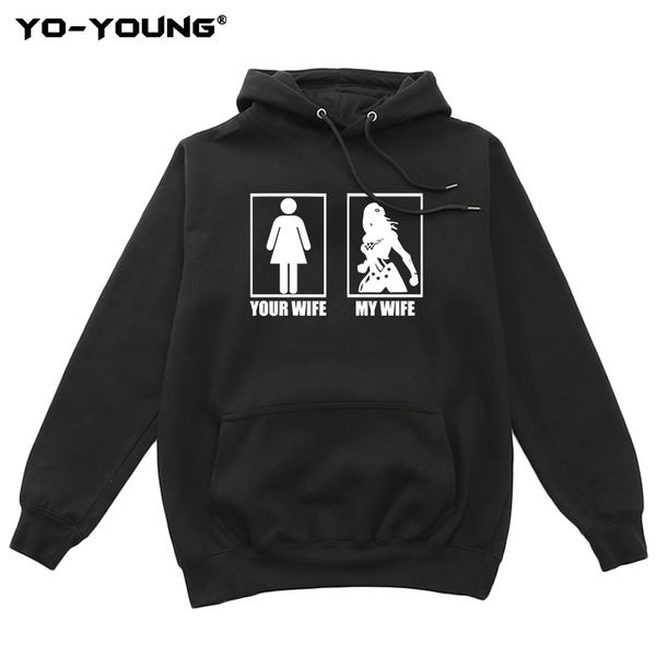 

yo-young men hoodies sweatshirts funny wonder women my wife your wife print casual streetwear quality hoodie fleece inside, Black
