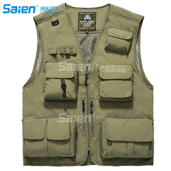

men's work multi-pockets lightweight outdoor travel fishing vest for travelers, sports, hiking, bird watching, river guide adventures, Black;green