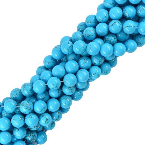 

10mm smooth round sky blue turquoise gemstone loose spacer beads diy 15 inch, Silver