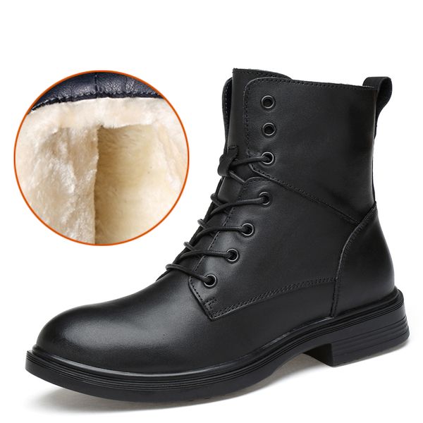 

winter men genuine leather shoes fashion black mid-calf boots male genuine leather boots winter men