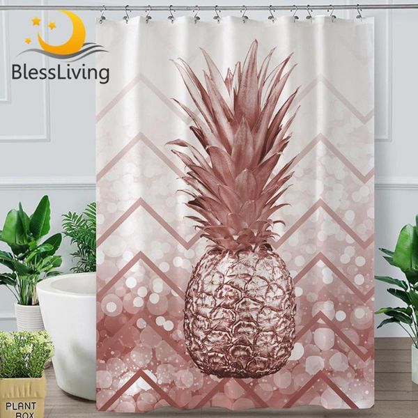 

blessliving pineapple bath curtain geometric wave bathroom curtain tropical fruit 3d glitter shower with hook 180x180cm
