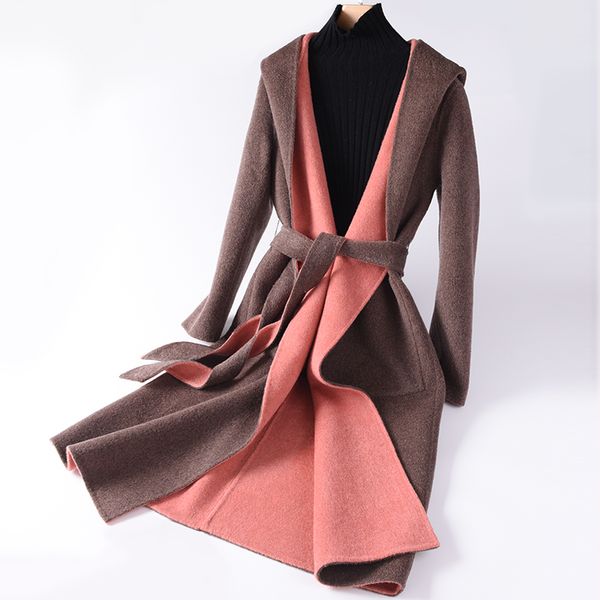 

new lady wool coat winter jacket women slim wool long cashmere coat cardigan jacket elegant slim, Black