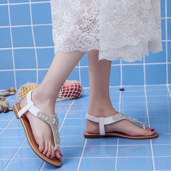 

pu adults comfortable rhinestone sequins waterproof platform slingback women sandals flat heel summer thong elastic band fashion, Black