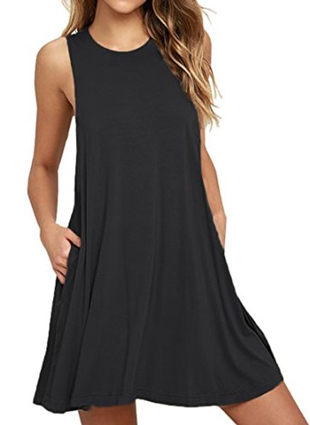 

iandroiy women's sleeveless pocket casual loose t-shirt dress, Black;gray
