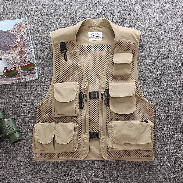 

открытые летние мужские сетка фото жилет популярная марка workwear multi-карманный повседневный рыбалка доброволец vest thin, Black;white