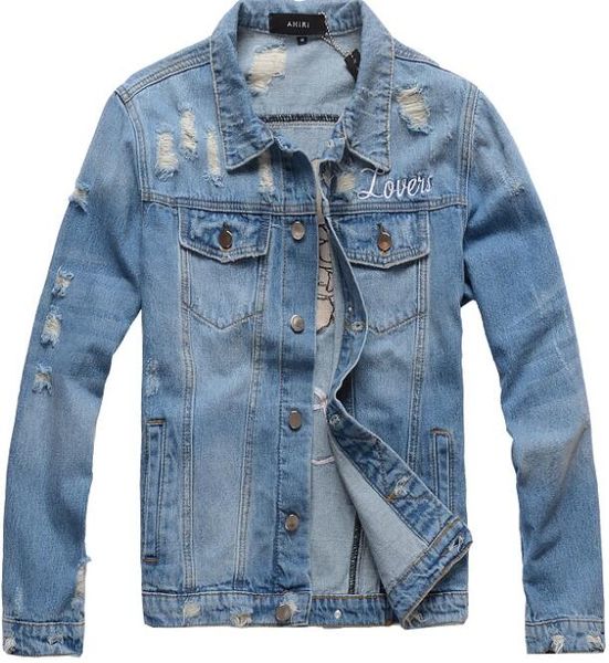 

designer new amiri fashion denim shirt men's spring and autumn blue hole embroidery jacket motorcycle shirt men's fashion slim jac, Black;brown
