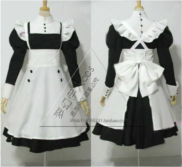 

black butler mey rin maid cosplay costume outfit dress+bonnet custom made, Black;red