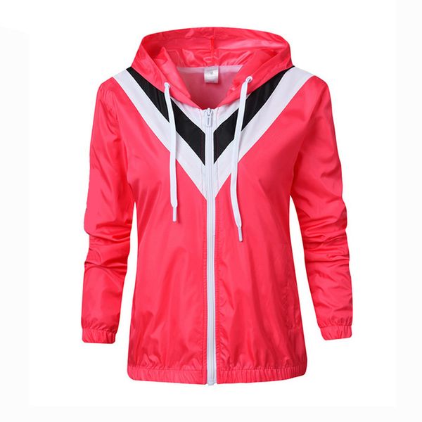

hooded zipper fashion women jackets windbreaker patchwork zipper hoodies sports coat thin outerwear letter print m-2xl new arrival, Black;brown