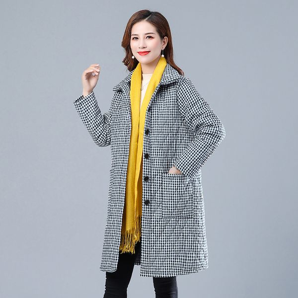 

осенне-зимнее пальто средней длины женская легкая хлопчатобумажная одежда среднего возраста пожилой плед теплое стеганое пальто a704, Black