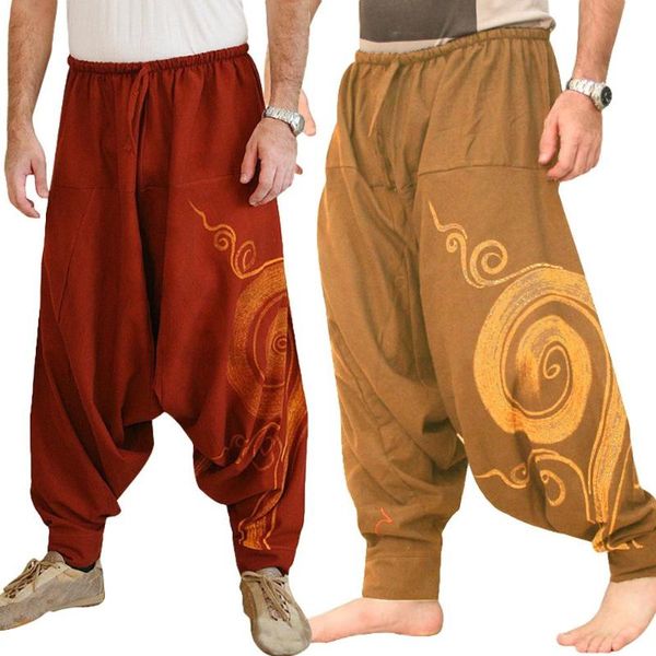 

2019 new hip hop aladdin baggy cotton linen harem pants men plus size wide leg trousers new casual pants cross-pants, Black