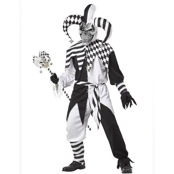 

new california costumes nobody's fool hood costume men's no cheating evil jester costumes skelet nar halloween man kostuum, Black;red