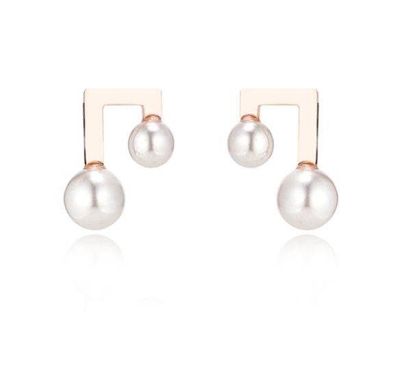 

rose gold korean version of titanium steel earrings women geometric exaggerated trend fashion double pearl earrings, Silver