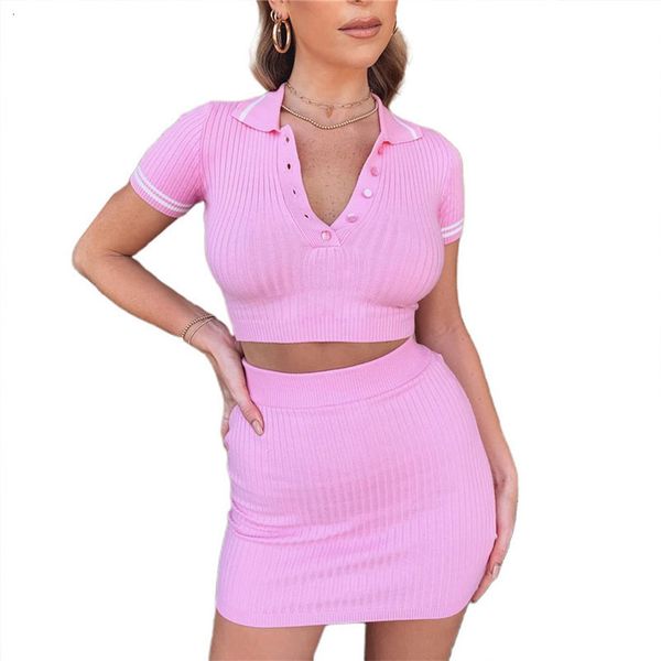 

2 pieces women lady bodycon party casual clothes set summer outfits solid v neck buttons crop pencil skirts stretch ol suit, Gray