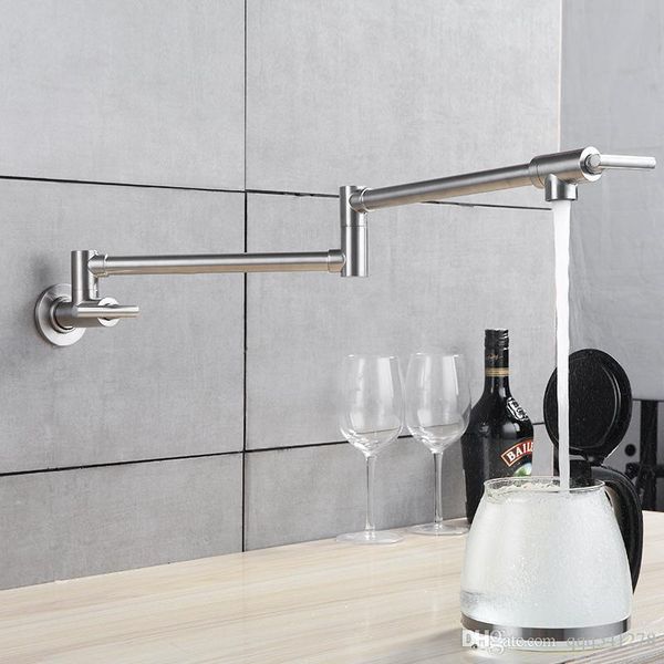 

kitchen tap wall mounted pot filler faucet double joint spout brushed nickel mixer taps kitchen faucet