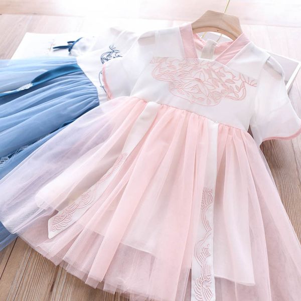 

2020 summer girls embroidery ribbon dress wholesale children's clothing, Red;yellow