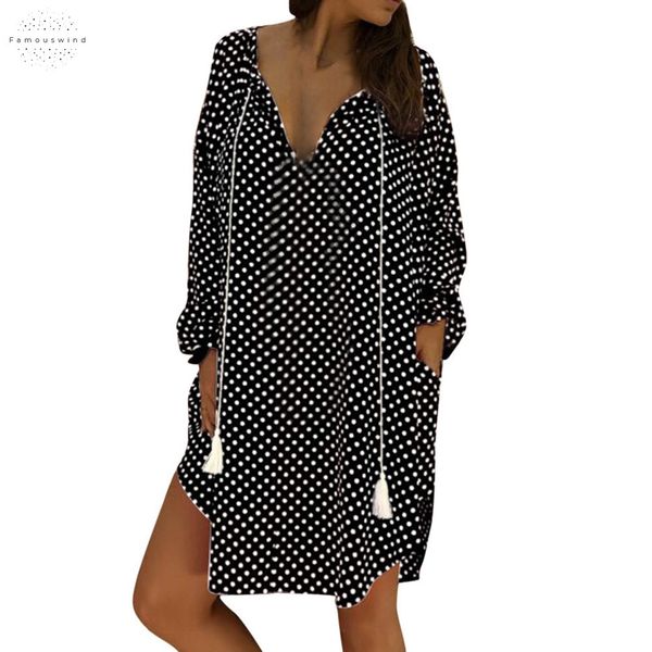 

bar 2019 plus dress womens 5xl vitality women polka dot v neck long sleeve dresses pencil party club dress, Black;gray