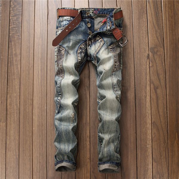 

2017 european style men's slim jeans mens denim trousers straight vintage fashion brand blue jeans for men