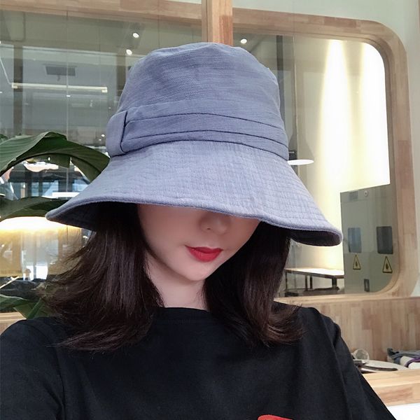 

fashion new summer cotton and linen hats for women ladies girls large brim beach caps outdoor casual sun hats sun protection, Blue;gray