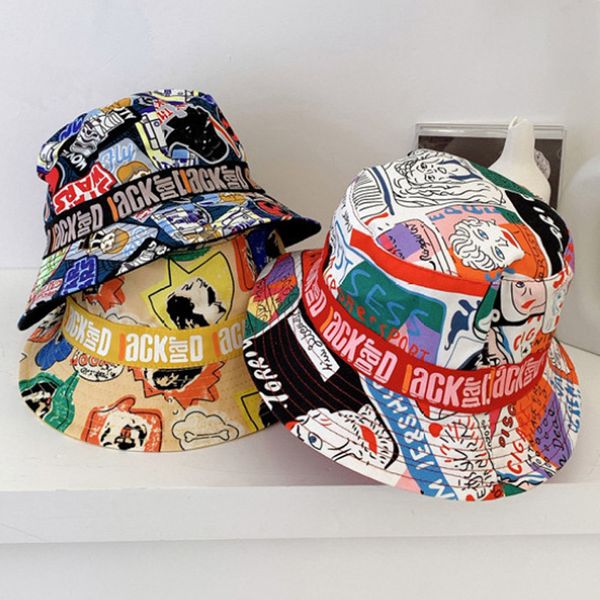 

2020 summer new boys girls fisherman hat graffiti print baby hip hop shade cap double-sided korean children's hats mcjwj52