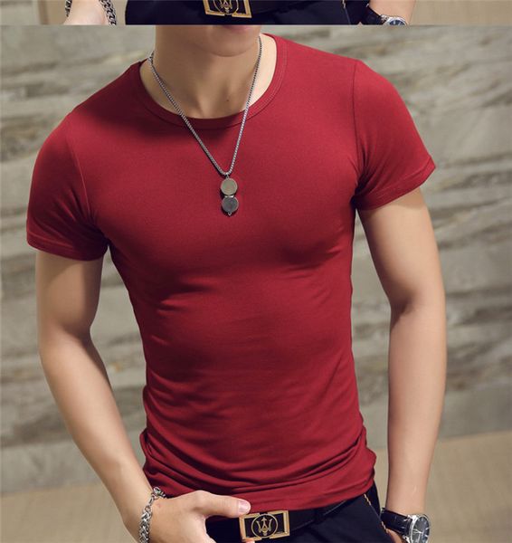 

new plain men's casual t-shirt o-collar short sleeve summer sports short sleeve tight elastic comfortable t-shirt bottom shirt, White;black