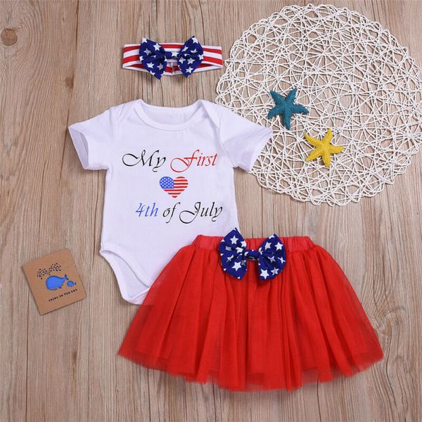 

my first 4th of july infant baby girl clothes romper+tulle skirt outfits, White