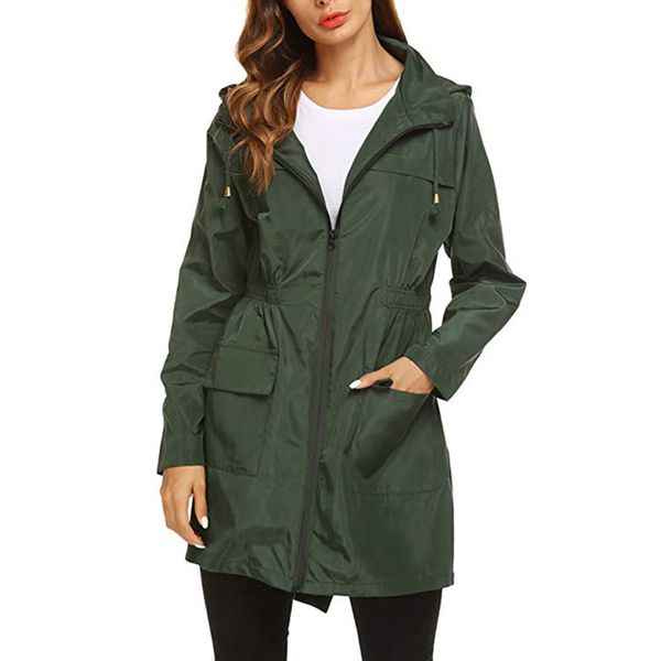

2019 new womens solid rain jacket outdoor jackets waterproof hooded raincoat windproof jacket ladies grils jackets blouse, Black;brown