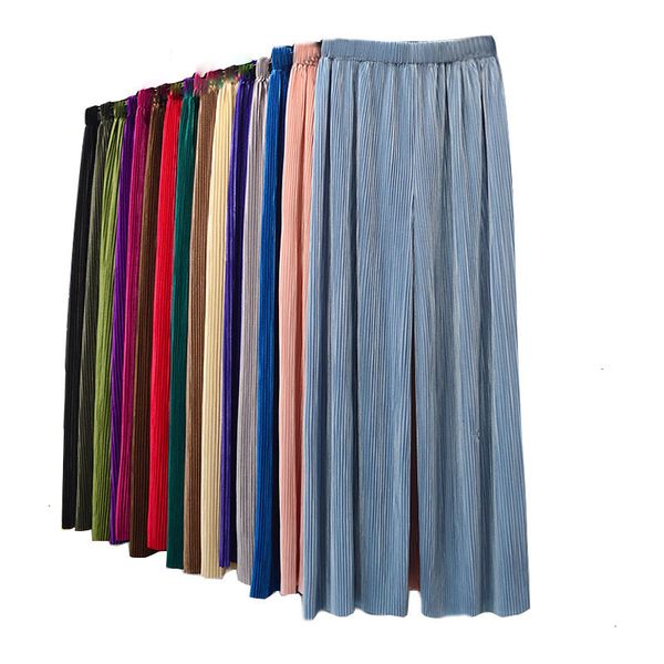 

designer sweatpants women trousers candy color pleated cool wide leg trousers female summer high waist loose thin ankle long trousers, Black;white