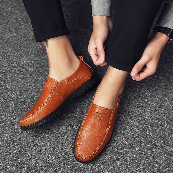 

2019 new men's shoes leather lightweight casual shoes loafers low to help the trend personality handsome and comfortable #y4, Black