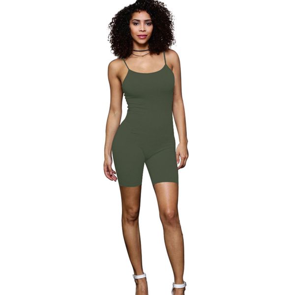 

2018 summer new rompers women jumpsuits bodysuits sleeveless round neck black green bodycon skinny one piece shorts rompers, Black;white