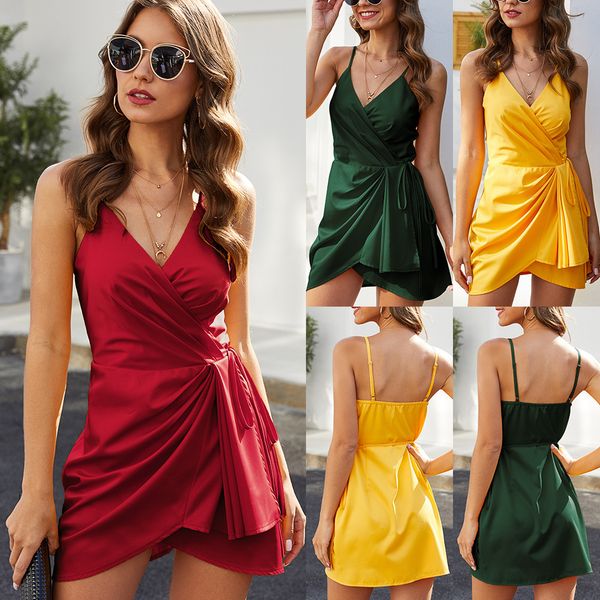 

2020 dress suit-dress solid color v lead camisole dress party full dress