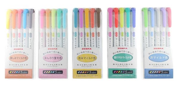 

zebra mildliner 5 pack(25 color) with japanese stationery original package[5c/rc/nc/n5c/hc] 10 new colors available, Black;red