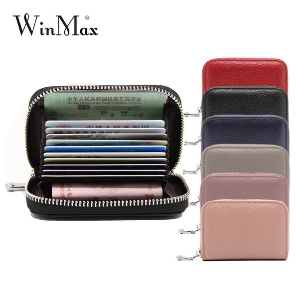 

genuine leather business card holder wallet men's case women id changes coin purse porte zipper around, Brown;gray