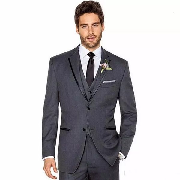

classic design groom tuxedos notch lapel two button groomsmen mens wedding suits popular man blazer suits(jacket+pants+vest+tie) 727, Black;gray