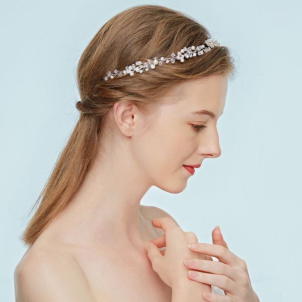 2019 Npason Barrette Pear Rhinestone Head Chain Tiara Wedding