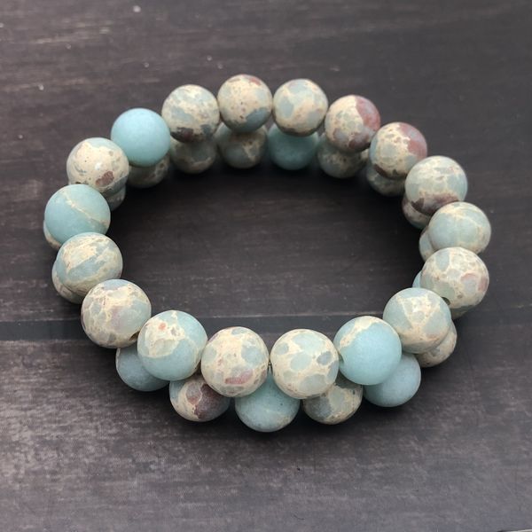 

10mm matte blue impression jasper bracelet,gemstone bracelet, round beads,elastic bracelet,wholesale bracelet, Black