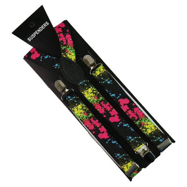 

winfox fashion 2.5 cm elastic braces colorful men women clip on suspenders y-shaped adjustable clothes pants accessories, Black;white