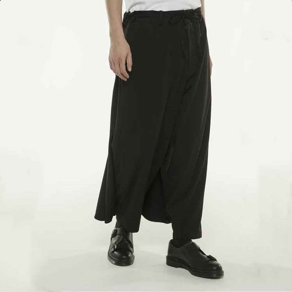 

индивидуальные плюс размер новый корейский тренд мужская широкая нога свободные повседневные брюки прямая трубка лето 9 очков свободные унив, Black