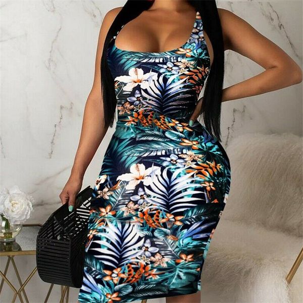 

women summer boho style floral print backless bandage cross pencil dress evening cocktail party beach midi vestidos sundress, Black;gray