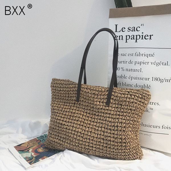 

bxx] woman 2020 new summer double handles plaited acation sandy beach high capacity straw zipper handbag shoulder bag lm842