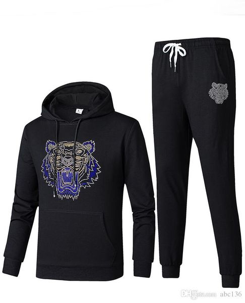 

осенью новый мужской случайный спортивный костюм прилив бренда с длинными рукавами шею печати свитер из двух частей мужской плюс dalian шапк, Gray